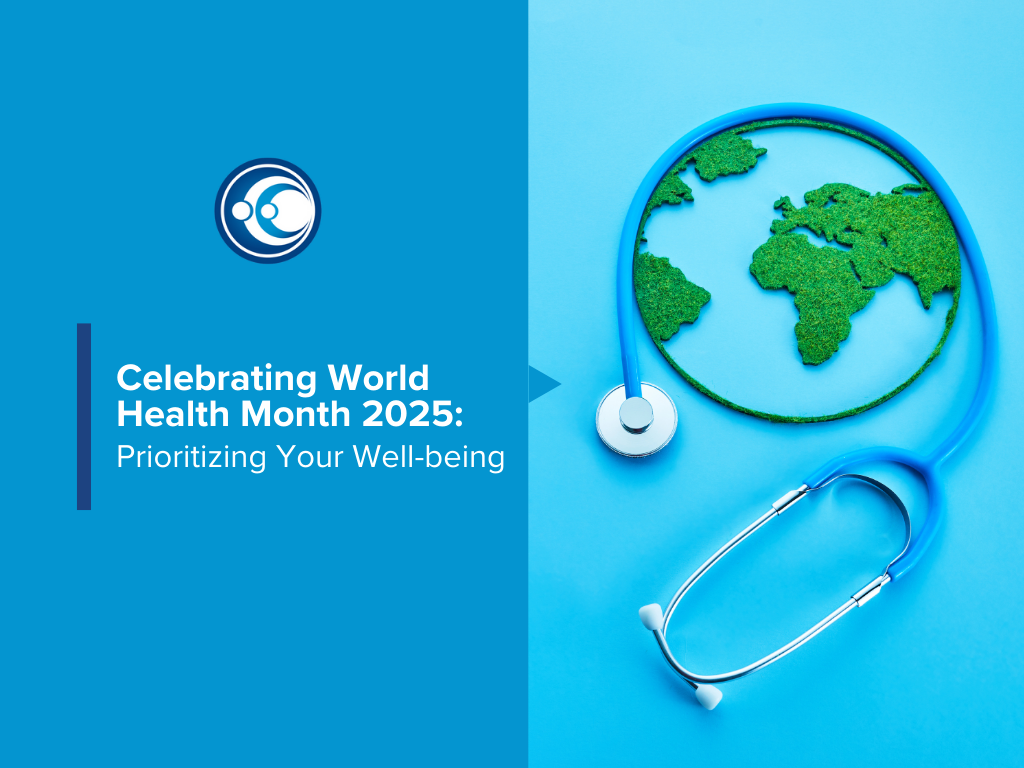 World Health Month at CCMC Blog Post - stethoscope with globe inside